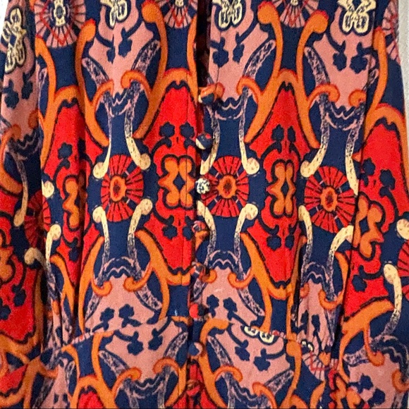 Philosophy Sleeveless Bold Print Navy Red Button Through Mandarin Collar Dress-S - Picture 4 of 9